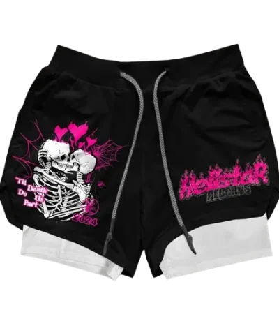 Black Hellstar Print Gym Shorts