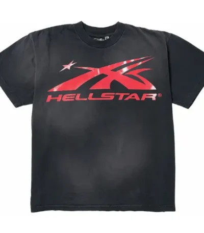 Black and Red Hellstar Sport Logo Gel T-shirt