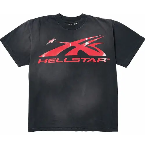 Black and Red Hellstar Sport Logo Gel T-shirt