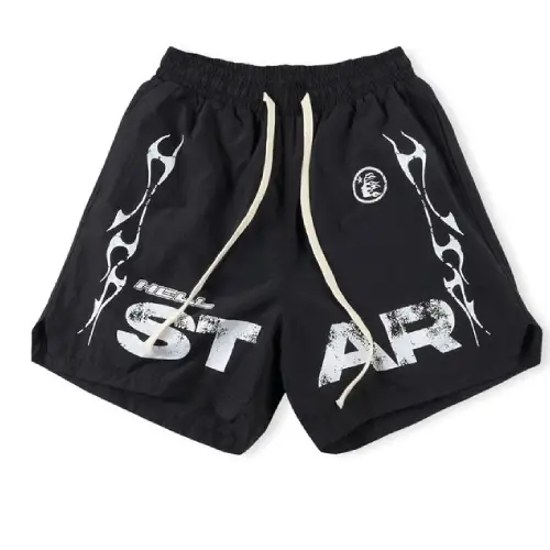 Hellstar Black Sports Flame Shorts